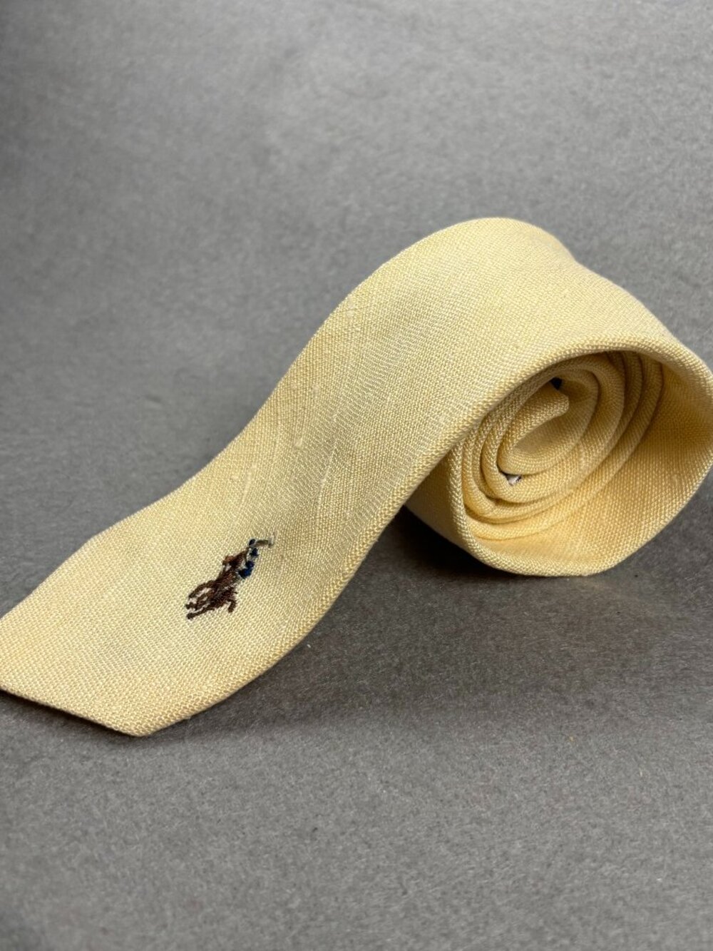 Polo Ralph Lauren 100% Linen Yellow Embroidered Pony Tie